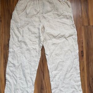 H&M women’s 100% natural linen in neutral tan pants